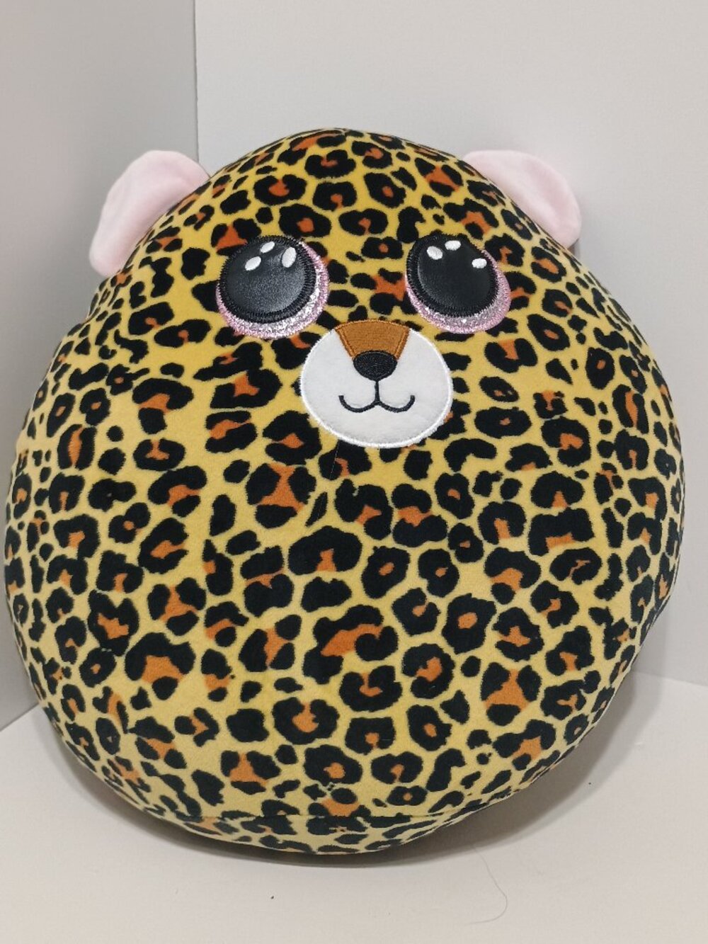 TY Squish-A-Boos Livvie Leopard 12” Plush Animal Print Pink Glitter Eyes